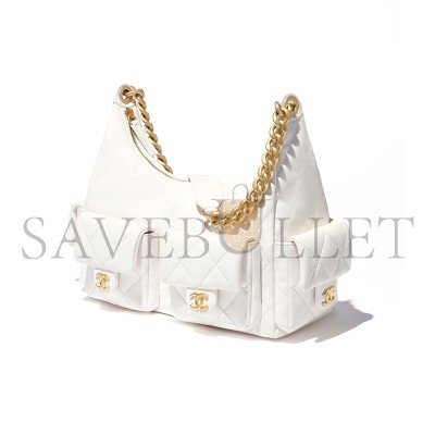 CHANEL MAXI HOBO BAG SHINY LAMBSKIN & GOLD-TONE METAL WHITE AS5302 (35*27*18cm)